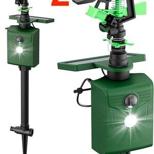2 Pack Solar Powered Motion Activated Animal Repeller, Water Sprinkler Flashing